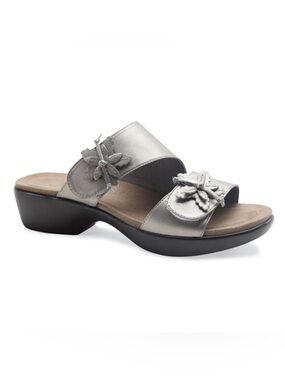 DANSKO Donna Pewter Metallic Leather Ladies Slide Sandal